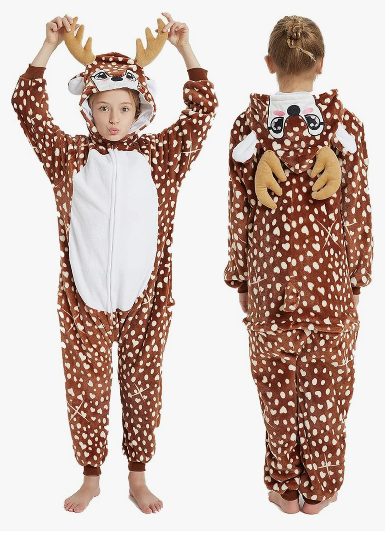 Deer Onesie Kids Reindeer Costume Girls Animal Pajamas Halloween Christmas Cosplay Party, 120