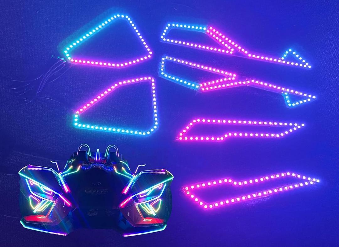 6PCS RGB Dream Color CHASING Addressable LEDs Overlay Lighting LED Lights Angel Eyes for 2020-2024 Polaris Slingshot Easy Installation APP Remote Control