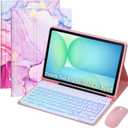 Keyboard Case for Samsung Galaxy Tab S10 FE/S10 Lite/S9 FE 10.9 2025/Galaxy Tab S9 11 Inch 2023, Mouse and Detachable Bluetooth Backlit Keyboard, Folio Cover with Pen Holder (Pink Marble)