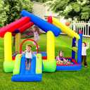 WELLFUNTIME Inflatable Bounce House with Slide, Bouncy Castle & Jumping Castle with Blower, Ball Pool, Basketball Game & Dart Target Game, 134 X 116 X 95 Inches