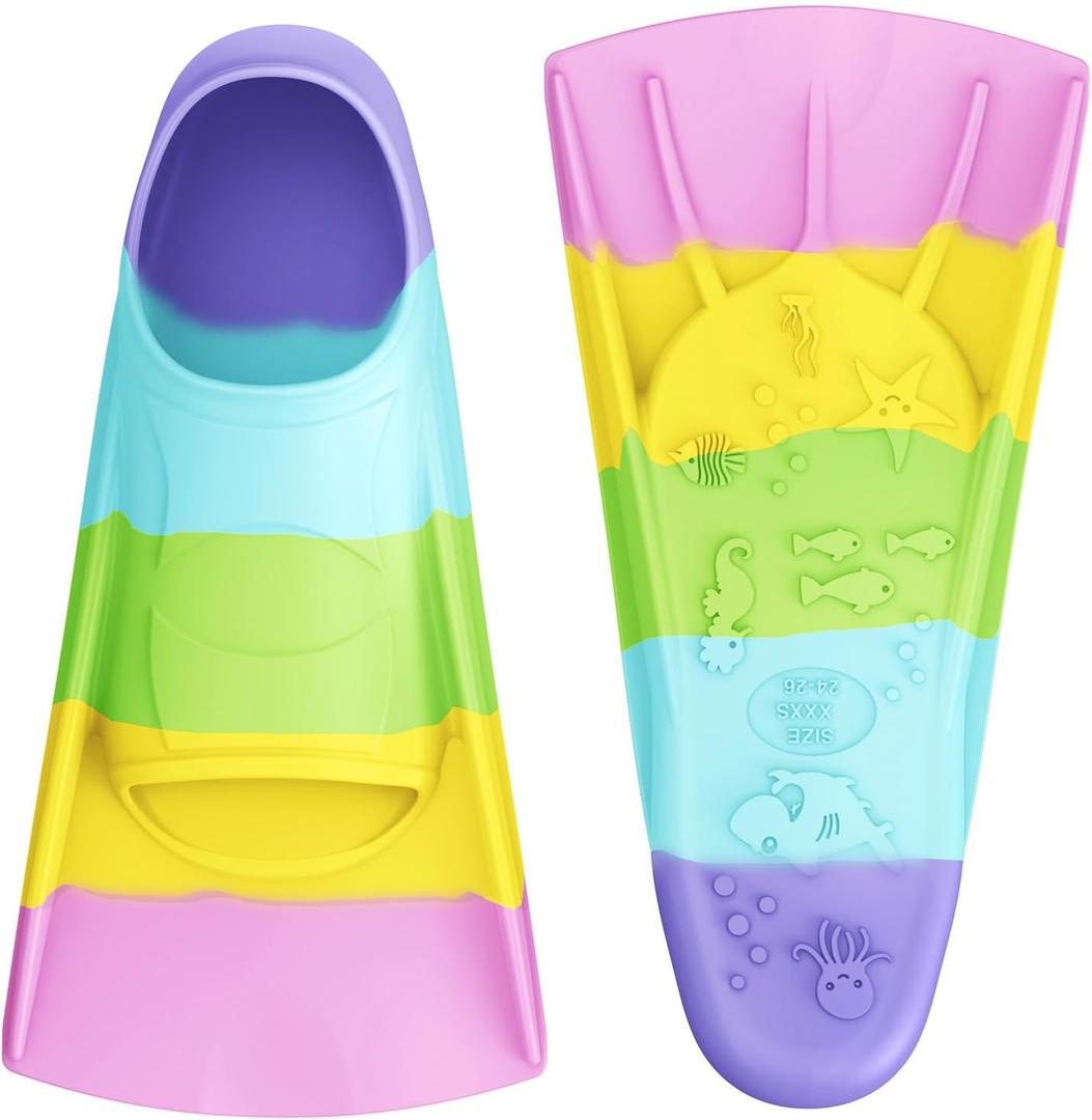 Gintenco Swim Fins, Kids Swim Training Fins for Lap Swimming, Travel Size Flippers with Mesh Bag, Silicone Swimming Fins for Kids Teens Adults Women Men, size xxxs 24-26