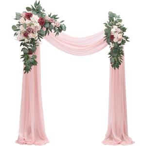 Floroom Arch Flowers with Drapes Kit (Pack of 4) - 2pcs Artificial Dusty Rose & Burgundy Floral Swag Arrangement with 2pcs Draping Fabric for Wedding Ceremony Arbor and Reception Backdrop Decoration