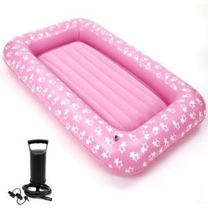 Junkin 71 Inch Travel Air Mattress Inflatable Bed Set with Raised Sides Hand Pump Pink Star Inflatable Sleeping Pads for Camping Backpacking Hiking Traveling Tent