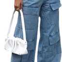 Women Multi Pocket Cargo Jeans Baggy Streetwear Y2k Trousers Flap Pocket Pants Wide Leg Cargo Pants (L)