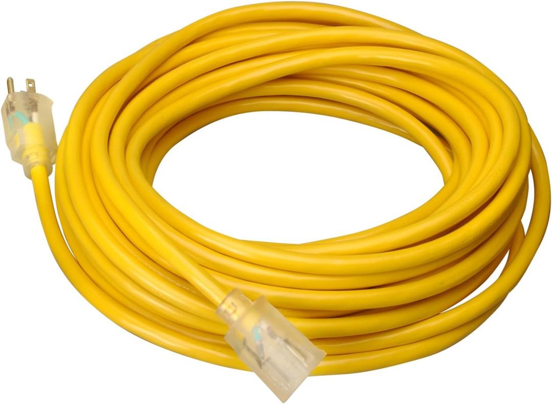 Southwire Extra Heavy Duty Extension Cord, 100Ft, 10 Gauge, 3 Conductor, Outdoor Cord, Lighted End, SJTW, Yellow, 2689SW0002