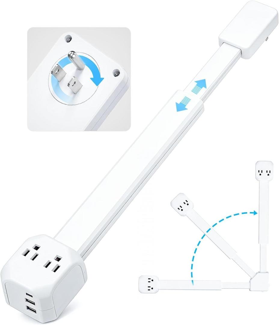 Electrical Outlet Extender Stick, 360 Rotating Wall Outlet - Features 2 USB-A, 1 USB-C, and 2 AC Outlets, Extends 17"-26", Access Hard-to-Reach Outlets, Use Behind Sofa, Nightstands, Desks, and More