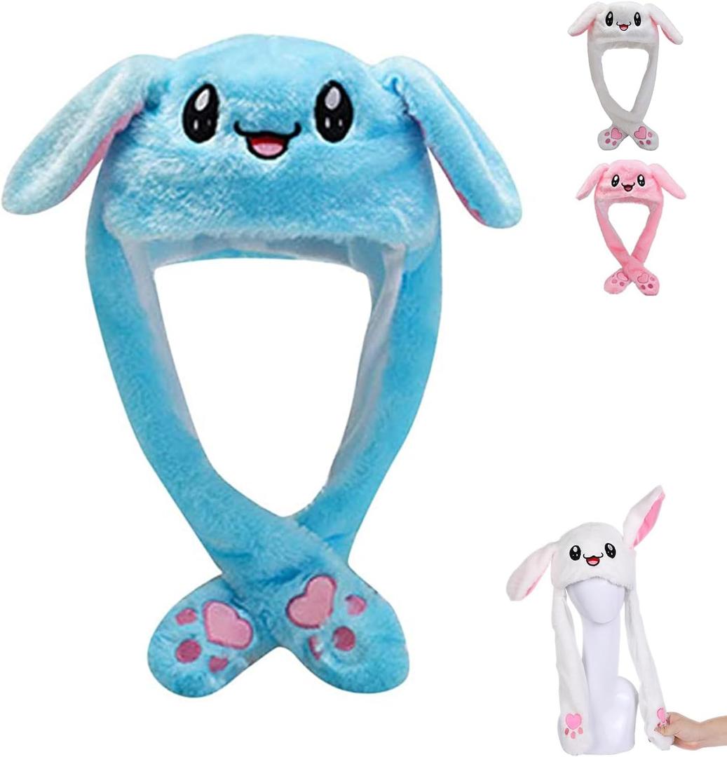 Bunny Hat, Ear Moving Jumping Funny Plush Cap for Cosplay Dress Up Party Holiday, Easter Rabbit Ear Flap Cap