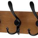 RELBRO Coat Rack Wall Mount, 16.7 Inch Wooden Wall Coat Hanger with 5 Triple Hooks, No Assembly, Brown, 2 Pcs