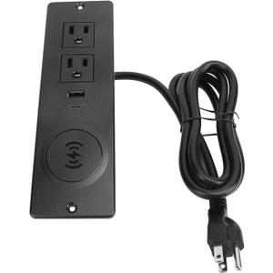 Walfront Recessed Power Strip Charger 2 AC Outlets PD 20W USB C 18W USB A 15W Furniture Flush Mount Power Strip with 1.5m Cord Leakage Guard Flame Retardant PC for Furniture (Black)