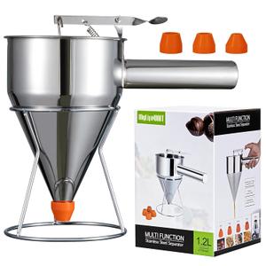 MyLifeUNIT Pancake Batter Dispenser, 40oz Multi-Caliber Stainless Steel Funnel Cake Dispenser with Stand Great for Pancakes, Cupcakes or Any Baked Goods