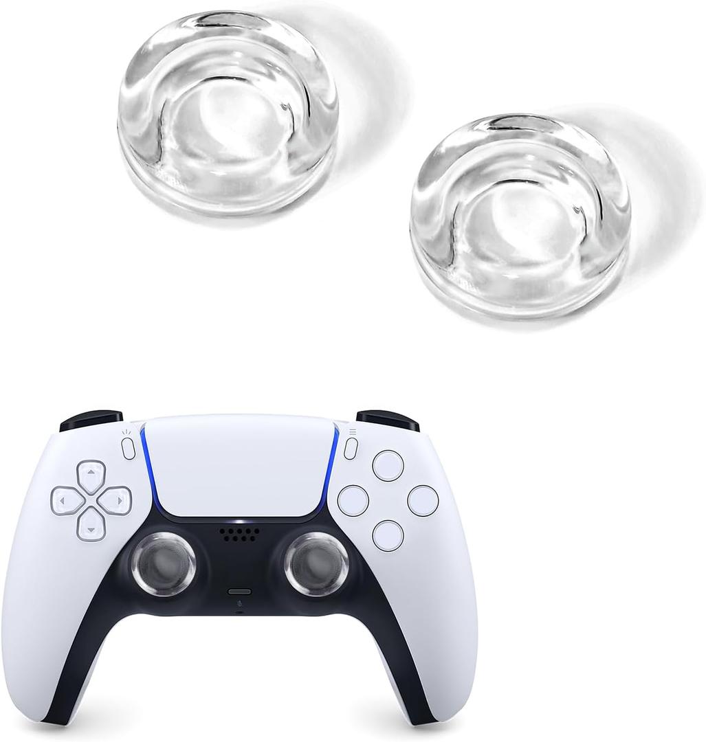 DLseego 2PCS Thumb Grips Caps for Xbox One Switch 2 PS5 PlayStation4 DualSense Switch Pro Wireless Controller Steam Deck, Soft Silicone Transparent Anti-Slip Button Cap Joystick Cover - Clear