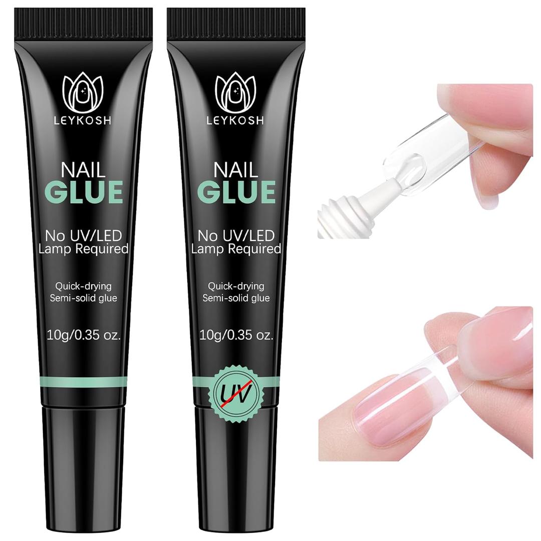 Nail Glue for Press Ons, 10s Fast-Drying No U V Light Needed - Upgrade Super Strong Semi Solid Gel Nail Glue Last Up to 28+ Days & Easy to Remove, 10g*2 High Capacity for Fake & Acrylic Nail Tips