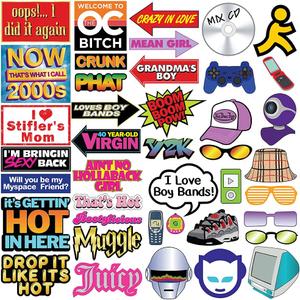 Throwback 2000's and 1990s Photo Booth Prop Set - Funny 2000's and 90s Theme Party Decoration, Favors & Supplies Multi Colored