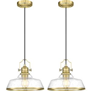 kudos 2 Pack Gold Pendant Lights Kitchen Island, 11" Brass Kitchen Island Lighting with Seeded Glass, Farmhouse Hanging Light Fixture for Kitchen Sink Dining Room Hallways, KDPL13-GD-S-2PK