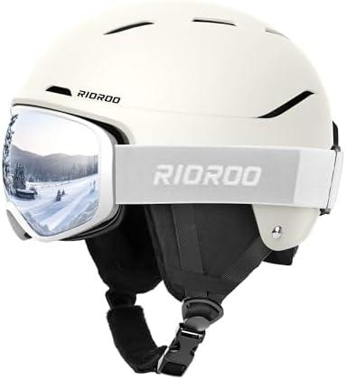 RIOROO Ski Helmet and Goggles Set, Snowboard Helmet Goggles for Men Women & Youth, Shockproof Snow Helmet Anti Fog OTG Snow Goggles for Skiing Snowboarding, Medium