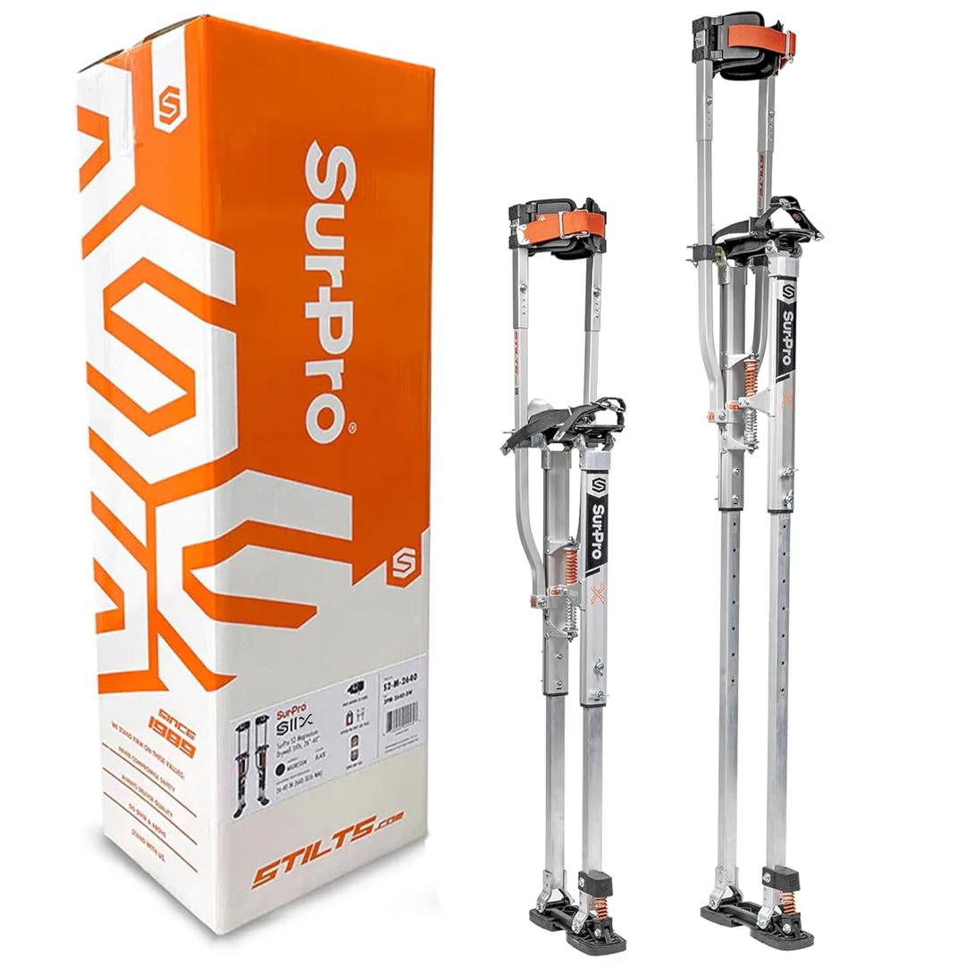 SurPro Double-Sided Drywall Stilts, Aluminum Base, 38” - 52” Height, QuadLock Contractor-Grade Stilts with Patented Flexion Foot System (S2X-A-3852) for Drywallers, Painters, Stilts Drywall