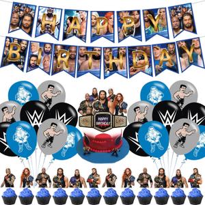 2 x Wrestling Party Decorations Set, Wrestling Boxing Match Birthday Party Supplies for Boxing Includes Birthday Banner,Cake & Cupcake Toppers,Balloons