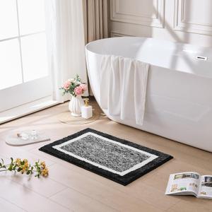 CozeCube Bath mats for Bathroom Non Slip, Fluffy Absorbent Microfiber Bath mat Washable, Aesthetic Bathroom Rugs, Large Jet Black Bath mat, Jet Black, 36" x 24"
