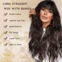 MINSEEYOO Brown Wig with Bangs for Women Long Brown Wavy Wigs 26 Inch Dark Brown Wigs Natural Looking Heat Resistant Synthetic Wig for Daily Party Use