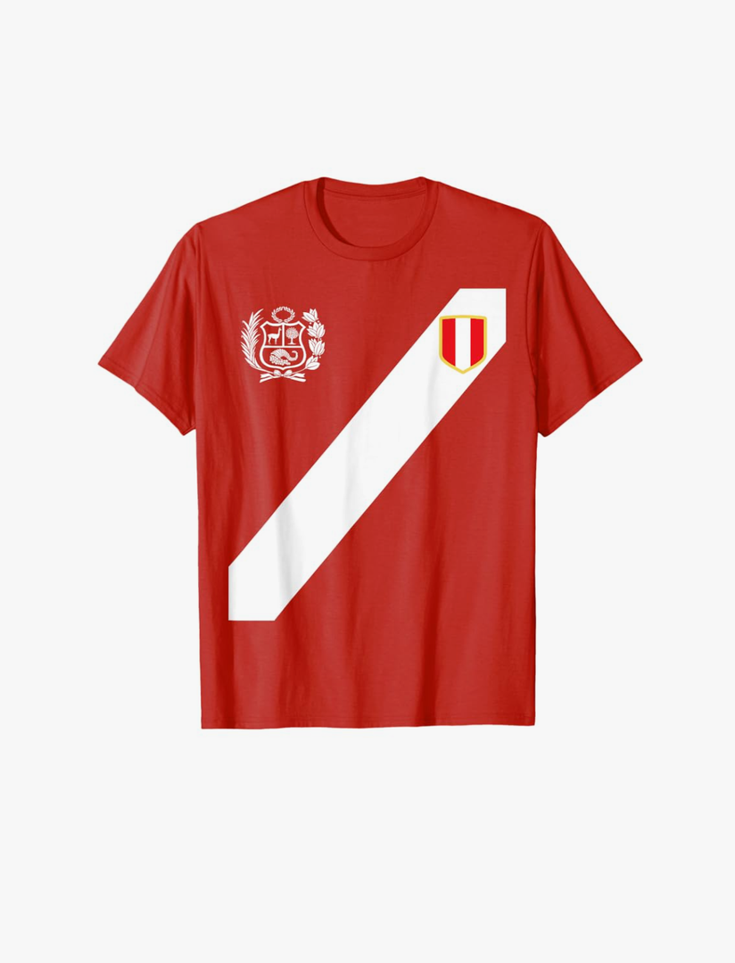 Peru Red Shirt Peruvian Flag Escudo Retro Soccer Peru T-Shirt, Size: Kids -S