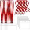 LOCONHA 100 Sets Clear Plastic Horizontal Name Tags Badge ID Card Holders and Lanyards with Clip lanyards for id Badges (100, Red)