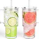 18oz Glass Tumbler with Handle and Lid, 2 Pack Iced Coffee Cups with Straw, Thicked Wall Glass Mug for Cold & Hot Water, Travel Car Cup for Smoothies, Tea, and Juice