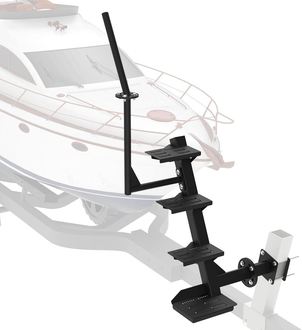 Adjustable Boat Steps for Trailer, Boat Trailer Steps with Anti-Slip Steps, Boat Trailer Tongue Steps for Bass Boat Trailer Pontoon Boats, Boat Trailer Steps for The Tongue with Handrail