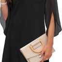 RUMIA Cocktail Dresses for Women Chiffon Sleeve Wedding Guest Dress  (Black, L)
