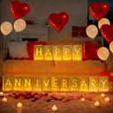 Happy Anniversary Light Up Letters, Rose Petals LED Tea Lights Candles Latex Foil Balloons, Paper Luminary Bags for Her Him Proposal Anniversary Valentines' Day Decorations