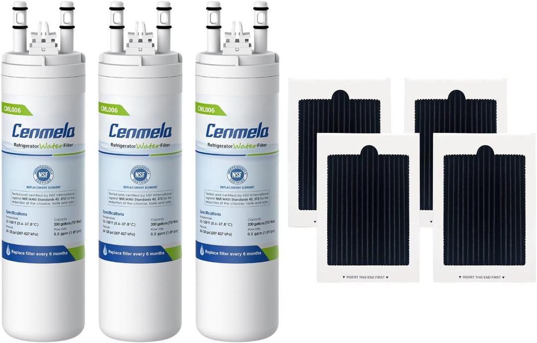 CML006 Compatible with WF3CB Water Filter 3 PCS & PAULTRA Air Filter 4 PCS, Compatible with Pure Source 3, 706465, 242069601, 242086201, 242017800, PS3412266, AP4567491, WF425, Height 9 inches