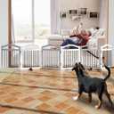 ZJSF Freestanding Foldable Dog Gate Indoor, Pet Gate for Doorways, Dog Fence for The House, Sturdy Wood Puppy Gate for Stairs, White Pet Gate with Support Feet for Hallways, 24 "Height-6 Panels