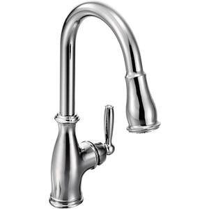 Moen Brantford Chrome Traditional One-Handle Kitchen Faucet with Pulldown Sprayer Featuring Power Boost and Reflex Docking System, 7185C