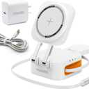 Retractable Cable Charger, 3 in 1 Foldable Magnetic Wireless Charging Station for iPhone 17/16/15/14, Apple Watch Ultra/SE, AirPods Pro (White)