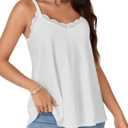 Vrtige Women's Spaghetti Strap Tank Tops Lace Trim V Neck Eyelet Embroidery Sleeveless Cami Top (M)