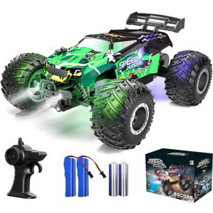 Remote Control Car RC Cars All Terrain Monster Truck, Outdoor 2WD Off Road Hobby RC Truck with 2 Rechargeable Batteries and Colorful Light, 20Km/h Fast RC Car Toys Gift for Kids Boys