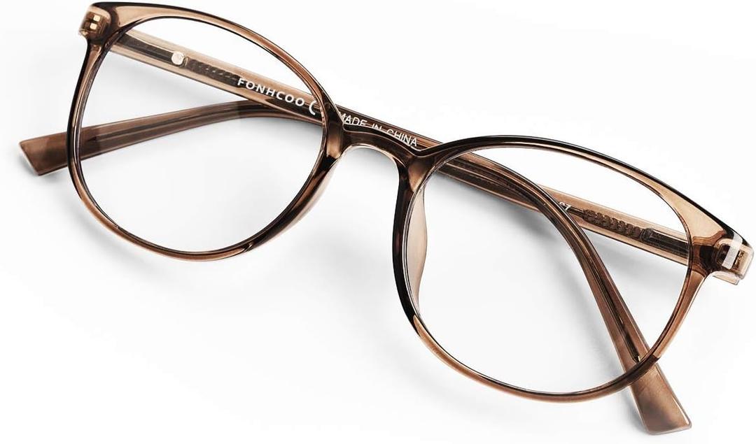 FONHCOO Blue Light Blocking Glasses Women Men TR90 Round Computer Eyeglasses (Coffee)