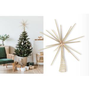 Christmas Traditions15 inch Large Gold Glass Glittered Starburst Tree Topper Star for Large Tree 6 feet-8 feet Tall/Home Decor/Table/Shelf Ornaments (Gold Glass)