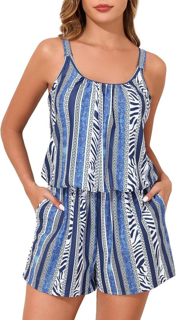 Summer Mae Swim Romper Women's One Piece Swimsuits with Pockets 2026 Blouson Modest Bathing Suits 10