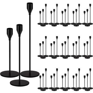 48 Pack Candle Holders Taper Candle Holders Tall Metal Candle Stands Holders for Table Centerpiece Modern Pillar & Home Wedding Decor, Matte Black
