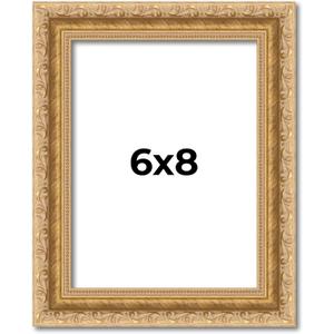 2 Pcs 6x8 Frame Gold Ornate Vintage Antique Picture Frame Solid Wood | 1.25 Inch Moulding Width | with UV Acrylic Plexiglass, Foam Board Backing & Hanging Hardware Included