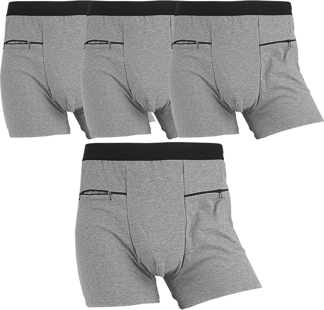 LUEXBOX Pocket Underwear for Men with Secret Hidden Pocket, Travel Boxer Briefs, 4 Packs, Large, Grey LUEXBOX Pocket Underwear for Men with Secret Hidden Pocket, Travel Boxer Briefs, 4 Packs, Large, Grey