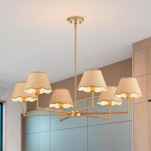 39 Boho Rattan Chandelier 6-Lights Rustic Industrial Pendant Light Large Adjustable Pendant Lighting Fixtures for Kitchen Island Dining Living Room, UL Listed