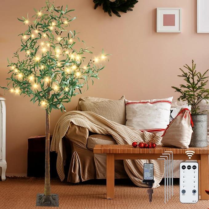 CAMANTU Olive Tree Light, 5FT Fairy Lights Artificial Plant Tree, Artificial Greenery Tree with Lights for Indoor Outdoor Home Bedroom Party Christmas Decoration