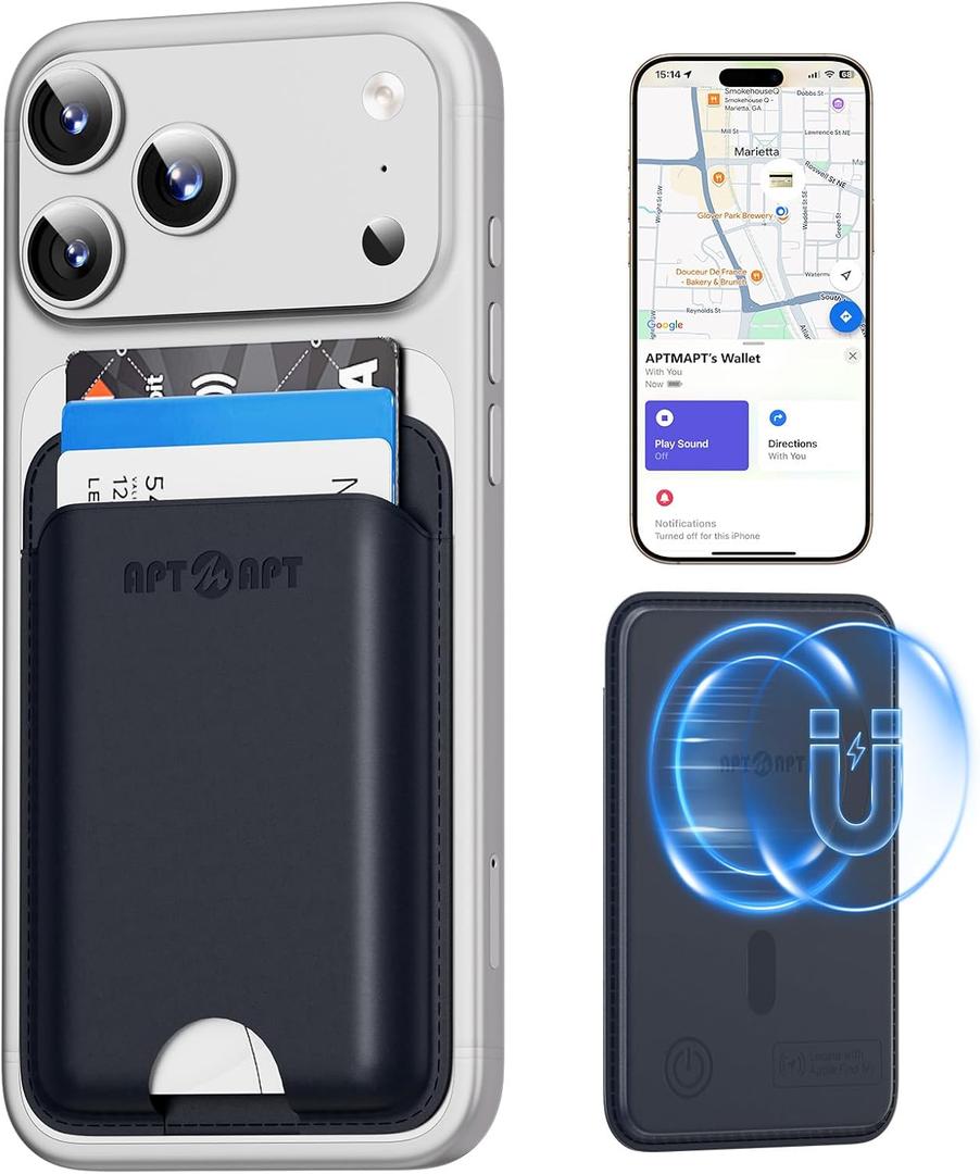 for MagSafe Wallet with Find My Tracking, Ultra-Slim, 3-Card RFID Holder, Strong Magnetic Wallet for iPhone 17/16/15/14/13/12 Pro Max Air Plus, Wireless Charging, Blue
