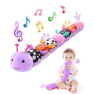 Baby Toys 6-12 Months Music Caterpillar,Stuffed Animals Infant Toys 0-3-6 Months,Baby Sensory Toys Tummy Time with Crinkle Rattle Teething Toys for Boys Girls Gifts Birthday|Lavender Purple