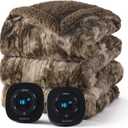 Bedsure Faux Fur Electric Blanket Queen Size, Dual Control Heated Blanket Queen, Fast Heating Blanket with 10 Heating Levels & 10 Time Settings, Cozy Gifts for Women Men (84x90 inches, Dark Chocolate)