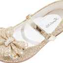 Furdeour Girls Dress Shoes Mary Jane Flower Wedding Party Bridesmaids Shoes Glitter Princess Ballet Flats for Kid Toddler, Size 10 (Gold)