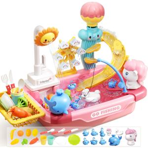 CUTE STONE Play Kitchen Sink with Running Water, Toddler Play Sink for Kids, Toy Sink with Electric Faucet, Fishing Game, Pretend Dishwasher, Water Table Toys & Kitchen Accessories for Girls (Light Pink) CUTE STONE Play Kitchen Sink with Running Water, Toddler Play Sink for Kids, Toy Sink with Electric Faucet, Fishing Game, Pretend Dishwasher, Water Table Toys & Kitchen Accessories for Girls (Light Pink)