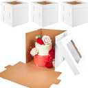 Kucoele 3 Pack 10 x 10 x 12 Inches Tall Cake Boxes with Window, White Tiered Cakes Boxes Disposable Bakery Boxes Layer Cake Carrier Cardboard Cake Container