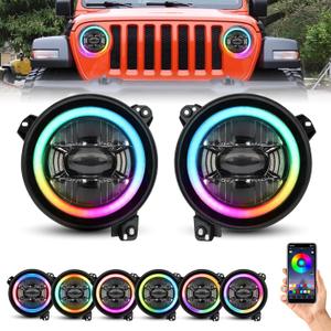 9 inch LED Headlights RGB Halo Ring 9 Round Front Head Light, Remote Phone APP Control DOT Approved for Wrangler JL 2018 2019 2020 2021, Gladiator JT 2019 2020 2021 9 inch LED Headlights RGB Halo Ring 9 Round Front Head Light, Remote Phone APP Control DOT Approved for Wrangler JL 2018 2019 2020 2021, Gladiator JT 2019 2020 2021
